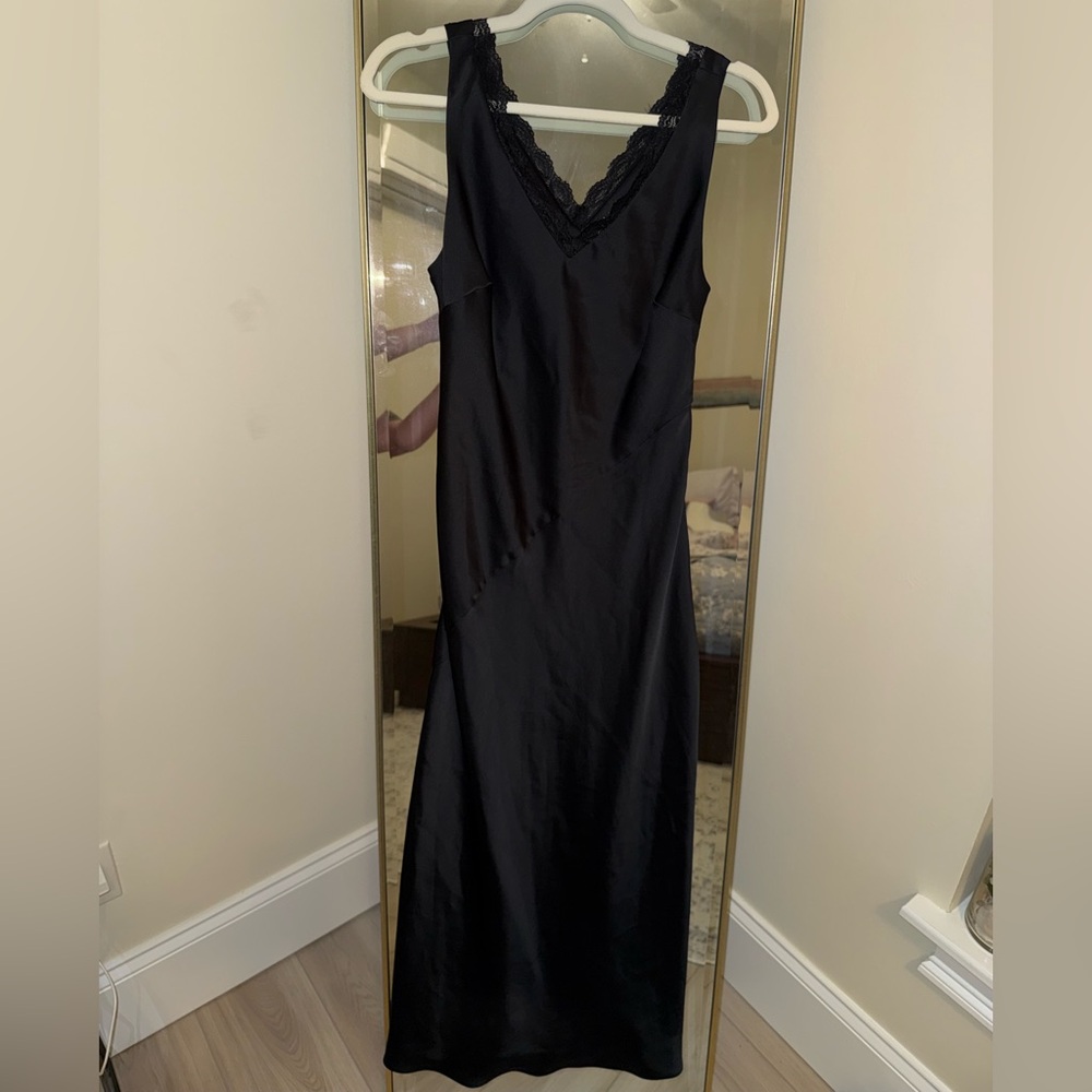 Nicole Miller Black Lace-Trim Slip Maxi Dress